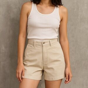 Y2K Lee Casuals Womens 8 Khaki High Rise Cotton Twill Shorts Beige Classic